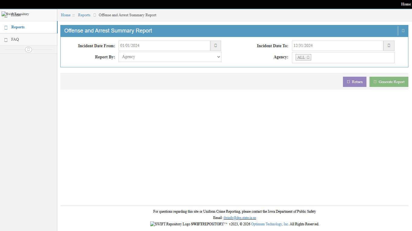 Offense and Arrest Summary Report